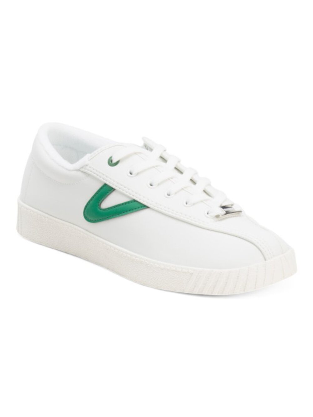 TRETORN Men's White Leather Sport Casual Sneakers with Green Side Accents